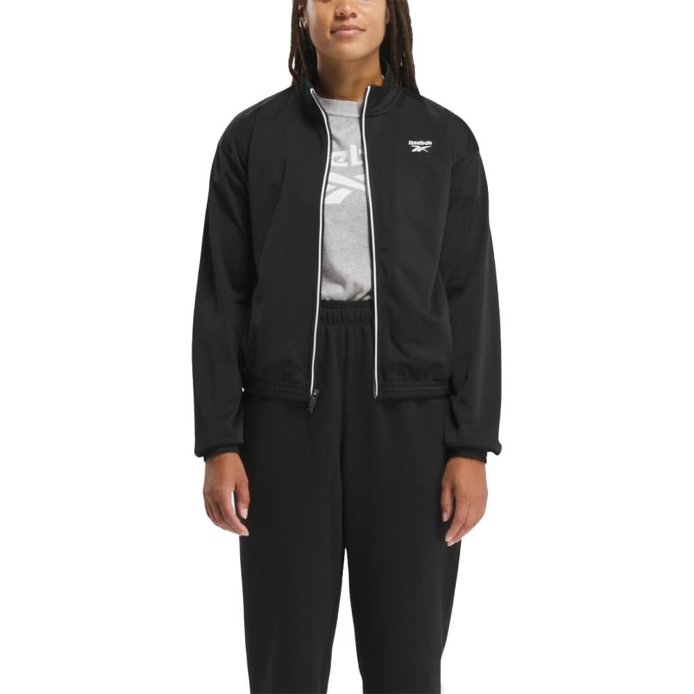 Reebok Womens Banded Logo Tricot Long Sleeve Track Jacket Black Size L NWT - Picture 1 of 6